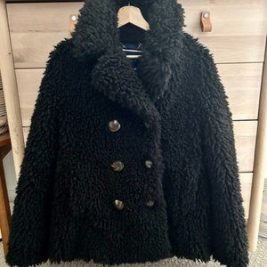 Faux-fur double-breasted peacoat